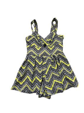 Material Girl Junior’s Sleeveless Geometric Chevron Romper Yellow Black - Size L